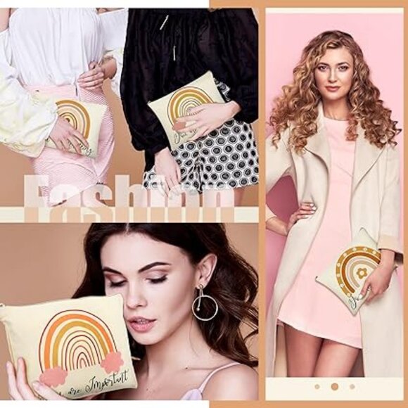 Buy One Get One Free, Boho Rainbow Cosmetic Bag Inspiration Canvas Makeup Bag - Picture 3 of 3